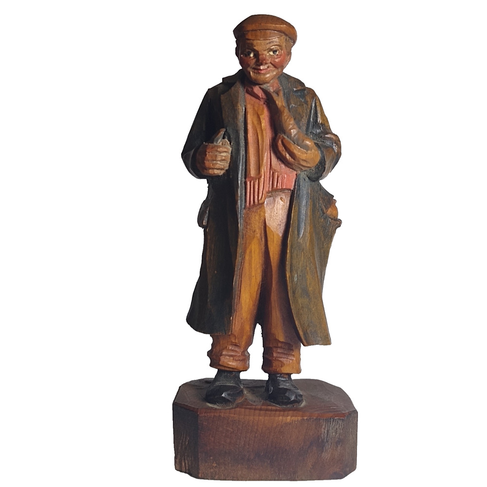 ANRI Vintage Hand-Carved Wood Figurine Old Man Folk Art Painted Decor 5" Italy